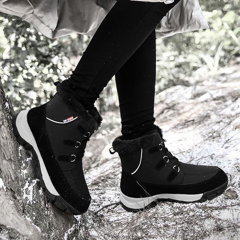 Damen Leder Obermaterial Rutschfeste Verschleißfeste Sohle High Top Baumwollschuhe Outdoor Winter Warme Stiefel