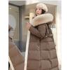 Winter Down Cotton Parkas Jacket Women's X-Long Faux Fur Collar Padded Jacket Thick Loose Large Size Padded Jacket