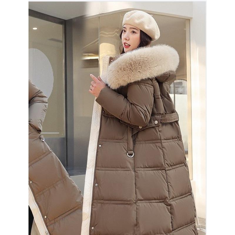 

Winter New Korean Style Cotton-padded Coat Women s Long Over-the-knee Large Wool Collar Cotton-padded Coat Thickened Loose Plus Size Coat XL