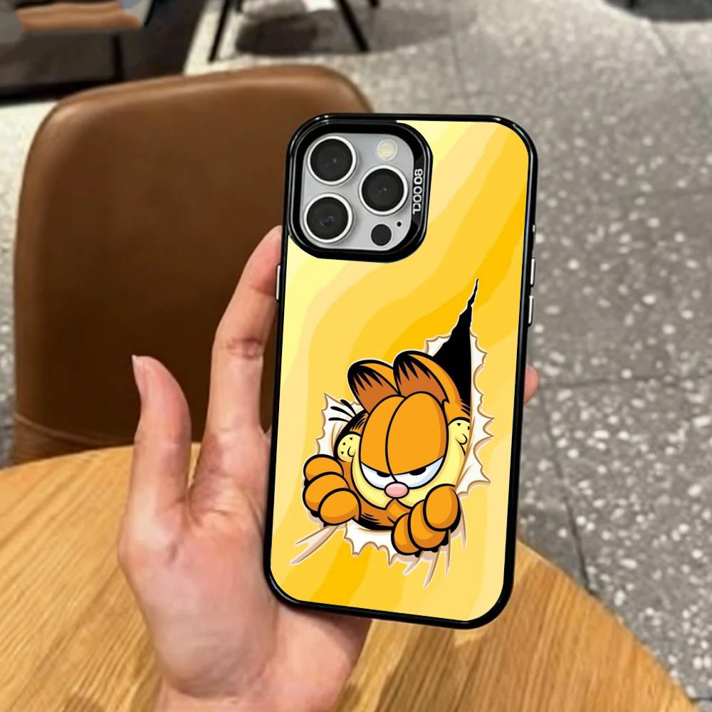 P-Playful G-Garfield C-Cat Phone Case For iPhone17,16,15,14,13,12,11 Plus,Pro Max Colored Silver Plated Inside Cover