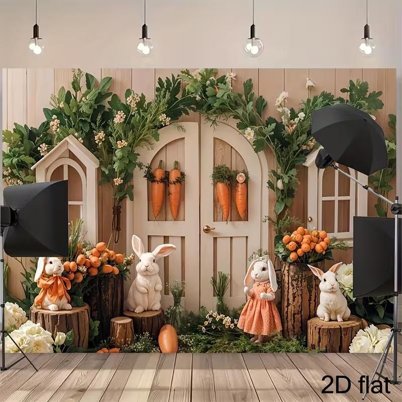 

2D Spring Rabbit Backdrop - Natural Greenery Woodland Door Photography Background for Easter Events 47.2x31.5inch/120*80cm
