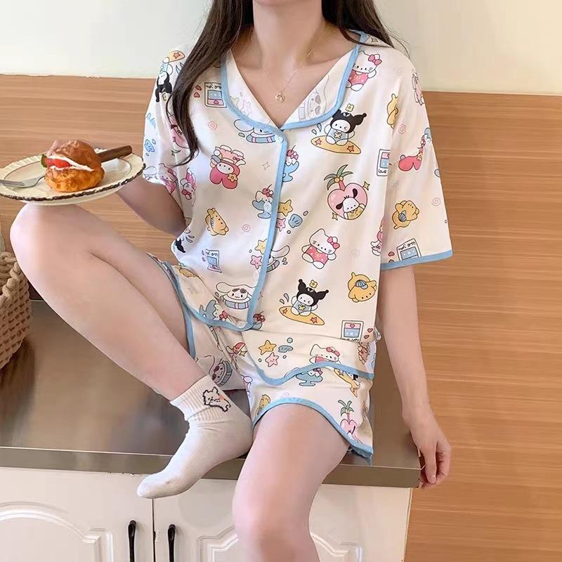 Jiikawa Wusachi Pajamas Women's Spring Summer Cotton Short Sleeve Student Loose Large Size Summer Small Hachi Loungewear