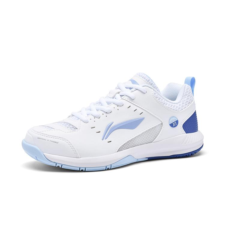 New LiNing Feather Slip Resistant, Abrasion Resistant, Waterproof Low Top Badminton Shoes Unisex White Blue AYTU049-3