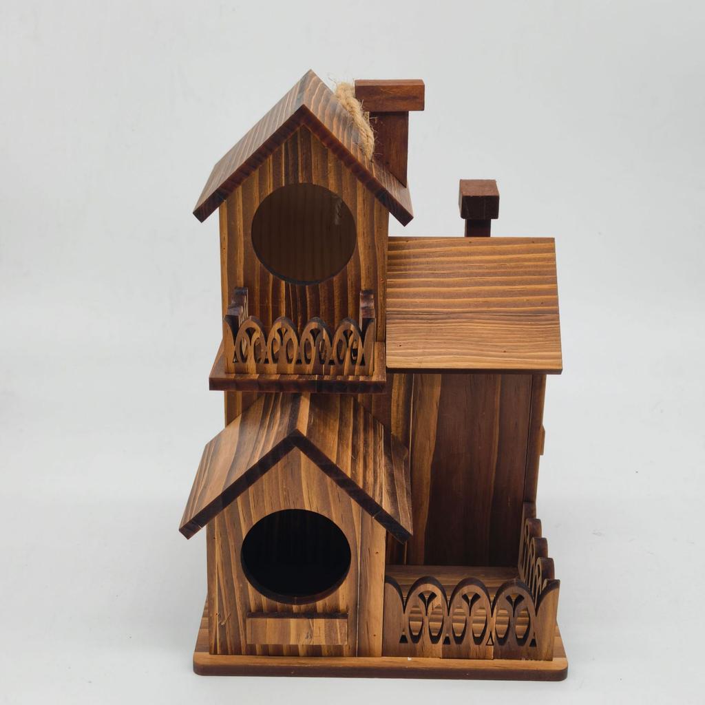 Wooden Bird's Nest Outdoor Hanging Bird Cage Feeder Outdoor Wild Bird Feeder Wooden Villa Bird House