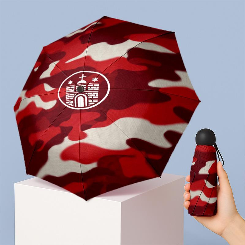 FC St. Pauli Football Pattern Printed Mini 5 Folds 8 Ribs Compact Umbrella Windproof Waterproof Lightweight Portable Folding