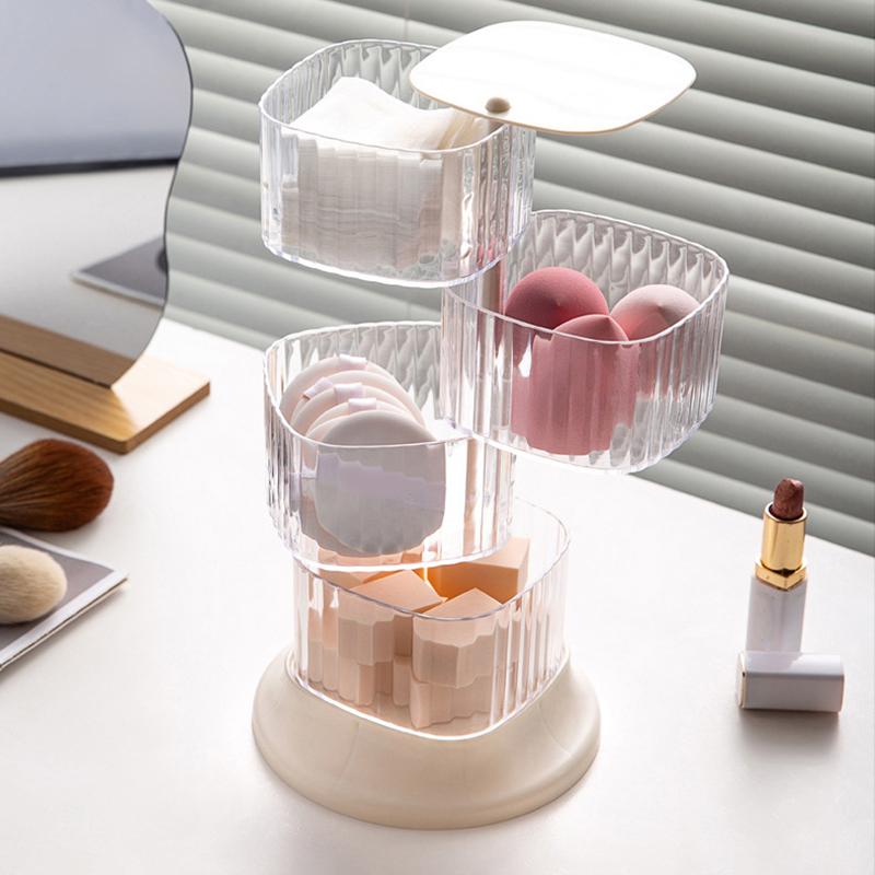 Rotating Jewelry Box Display Stand Organizer Earrings Necklace Ring Storage Box Cotton Pad Makeup Cotton Swabs Organizer