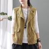Gilet Vintage in Velluto a Coste con Collo Alto da Donna Gilet Giacca Versatile a Spalla in Velluto a Righe a Colore Solido Largo