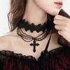 European and American Gothic Style Dark Cross Necklace, Actress Beaded Fringed Collar Necklace