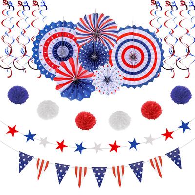 26Pcs 4Th Of July American Flag Independence Day Party Supplies Paper Fans Set