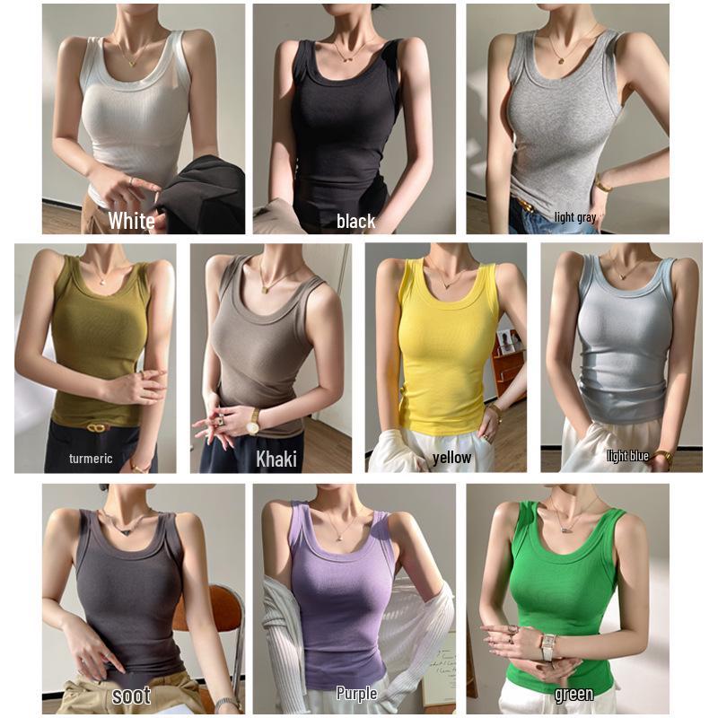 Women's White Round Neck Camisole Vest: Sleeveless, Underarm Coverage, Versatile and Casual