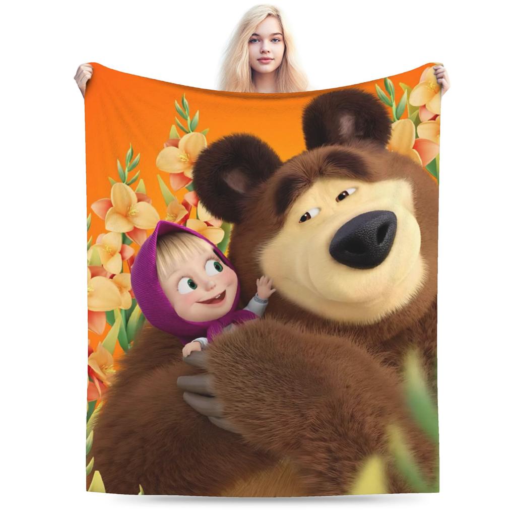 Coperta M-Masha e Orso Morbida Novità Peluche Biancheria da Letto Plaid Per Bambine Bambini Esterno Flanella Copriletto Coperta da Letto