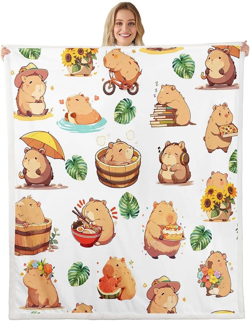 Cartoon Capybara Throw Blanket TwinCapybara BlanketCapybara Animals Lovers Fleece Blanket Kawaii Animals Sherpa Blanket