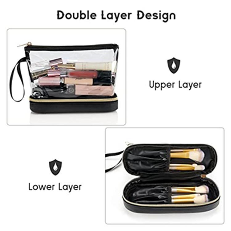 Double Layer Clear Waterproof Zipper Cosmetic Bag Travel for Bag Transparent PVC Accessories Pouch Organizer