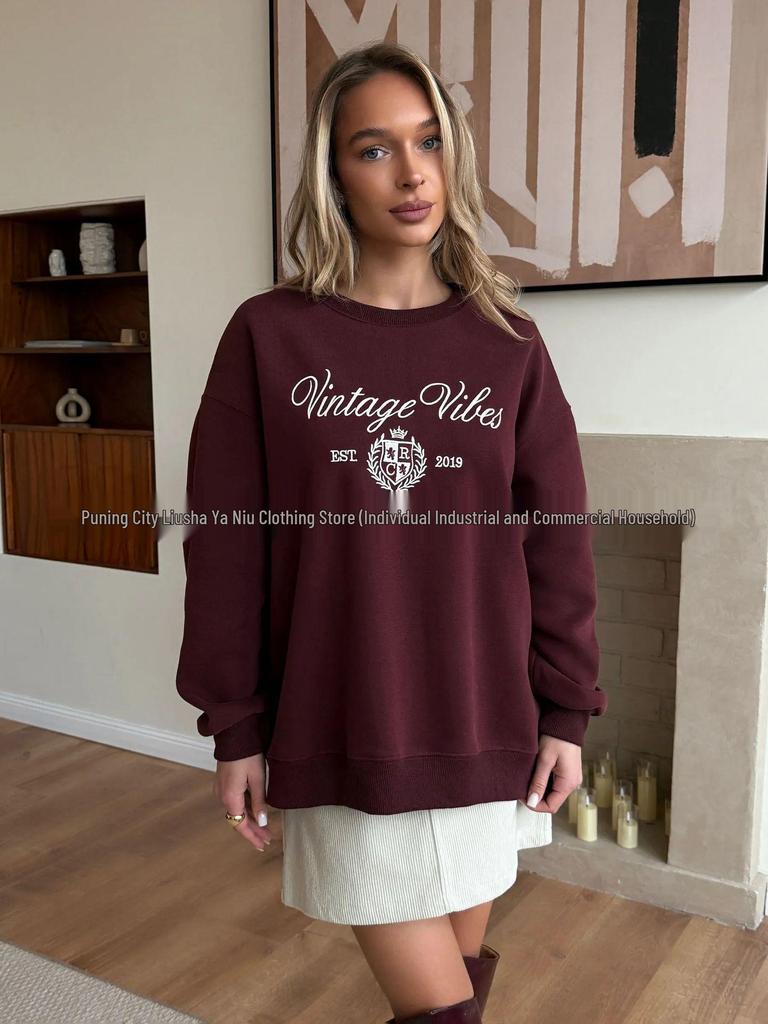 Trendy Oversized Thickened Round Neck Hoodie with Stylish Print for Autumn and Winter