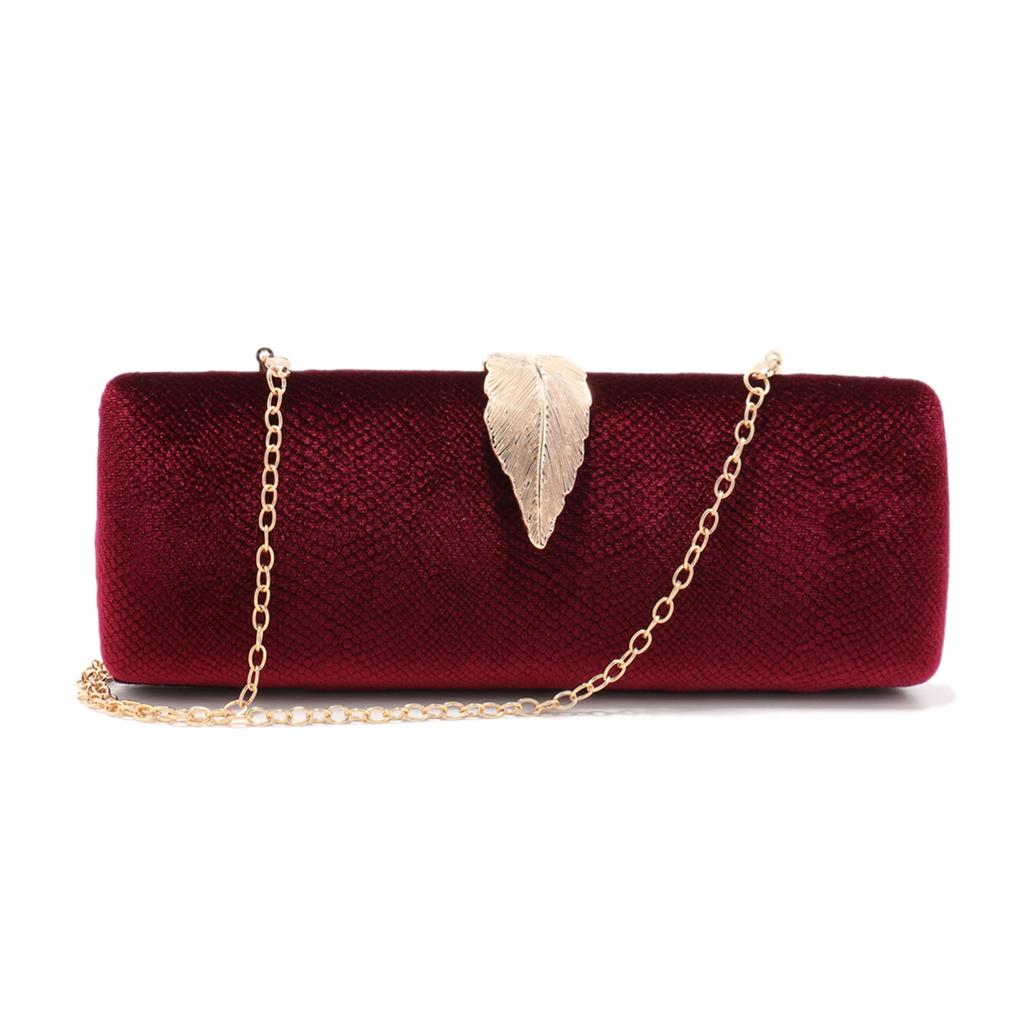 Clutch Bags Velvet Flap Design Evening Bags Leaf Metal Chain Shoulder Handbags Glitter Ladies Girl Event Purse