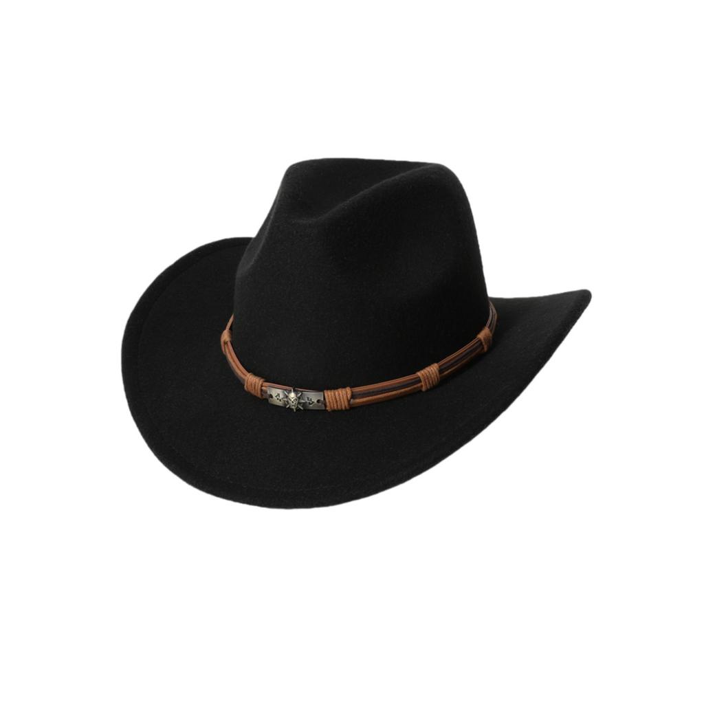 Men's casual western cowboy hat with skull accessory, British style felt hat, all-season wool jazz hat