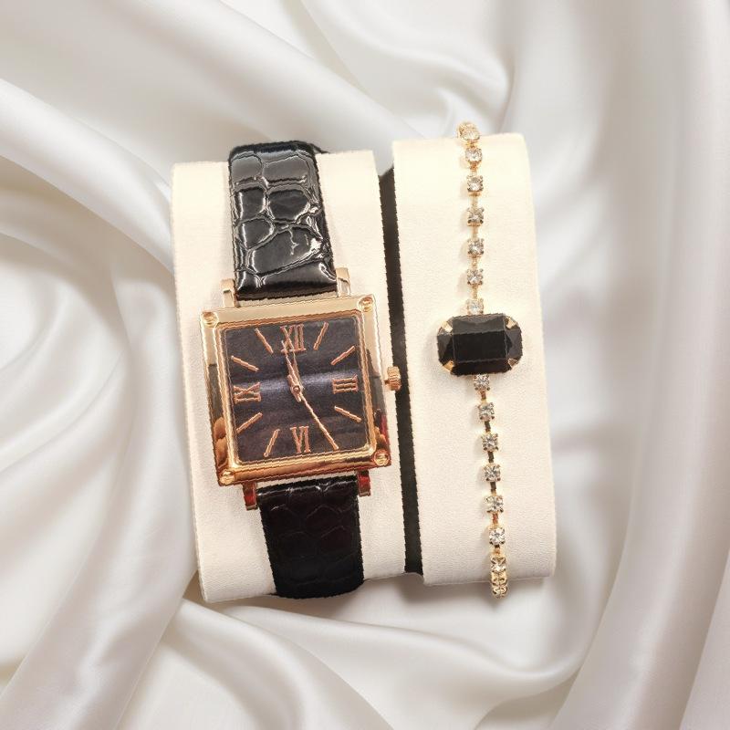 Square Watch Fashion Light Luxury Bamboo Pattern Women S Belt Watch, Roman Versatile Quartz Watch