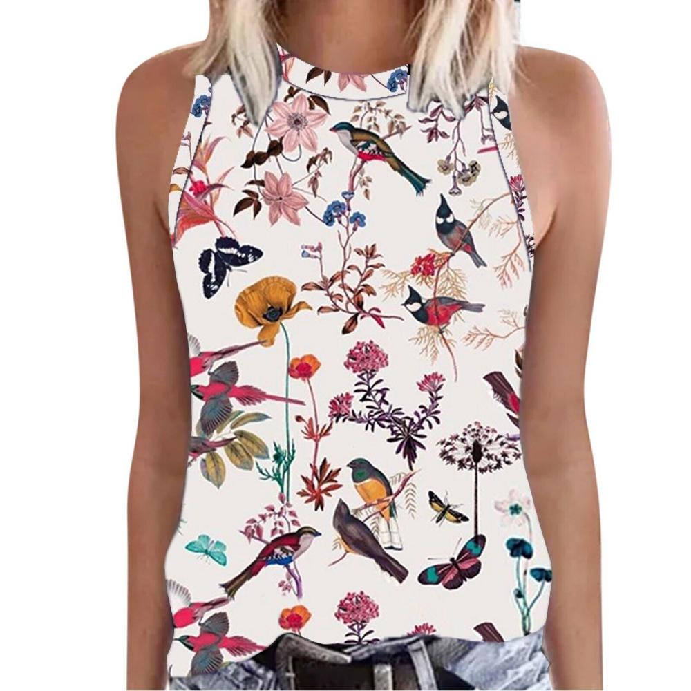 Women's 3D Floral Printed Sleeveless T-shirt, Streetwear, Y2K Top, Shoulder Less Tank Top, Sexy Women's T-shirt