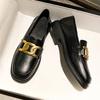 Mode 2025 Luxus Metallkette Oxfords Schuhe Damen Eckige Zehen Loafers Schwarz/Braun Leder Ballerinas Mujer Mocasines Büro Alltag Sneakers