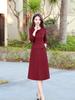 2026 Spring Korean Style Slim Fit Faux Two-Piece Dress - Elegant Round Neck Midi for Women