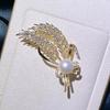 Luxury Gold Plated  Zircon Pearl Feather Leaf Brooch for Unisex Engagement Party Gift
