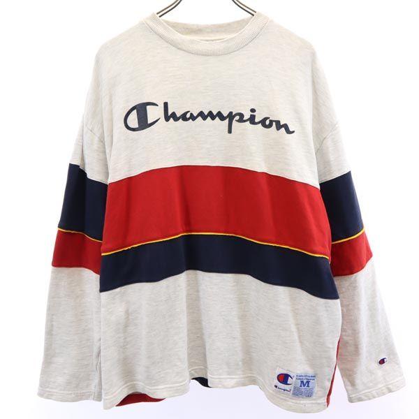 Champion 90s Blue Tag Old Back Print Long sleeve trainer M gray sweat Men's Used