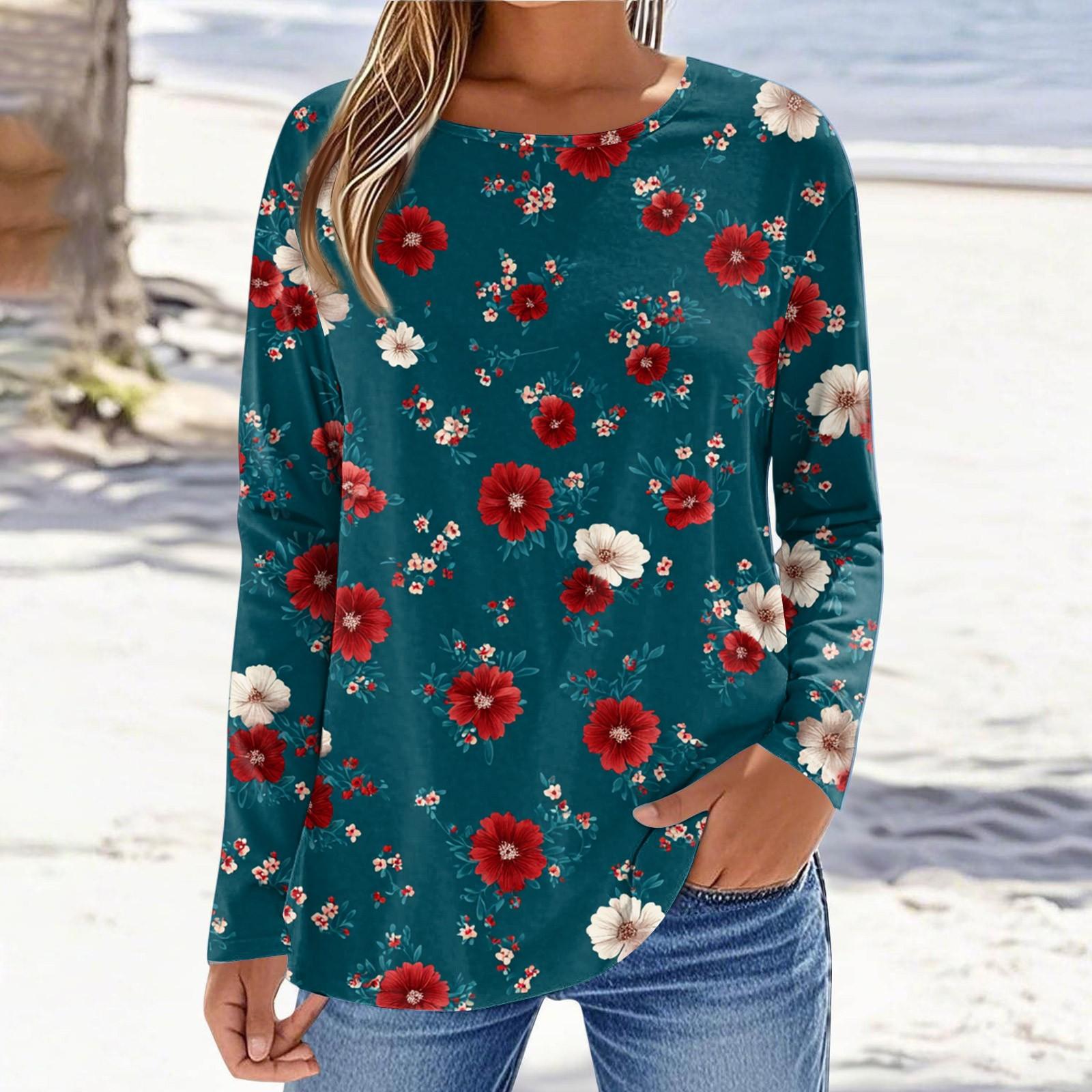 

Женская модная повседневная футболка с принтом, с длинным рукавом и круглым вырезом Футболка с круглым вырезом Топ S