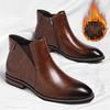 Fashionable Pointed Business Elegant Casual Leather Boots Winter New Plush Warm Outdoor Men's Boots Brand Quality Chelsea Boots