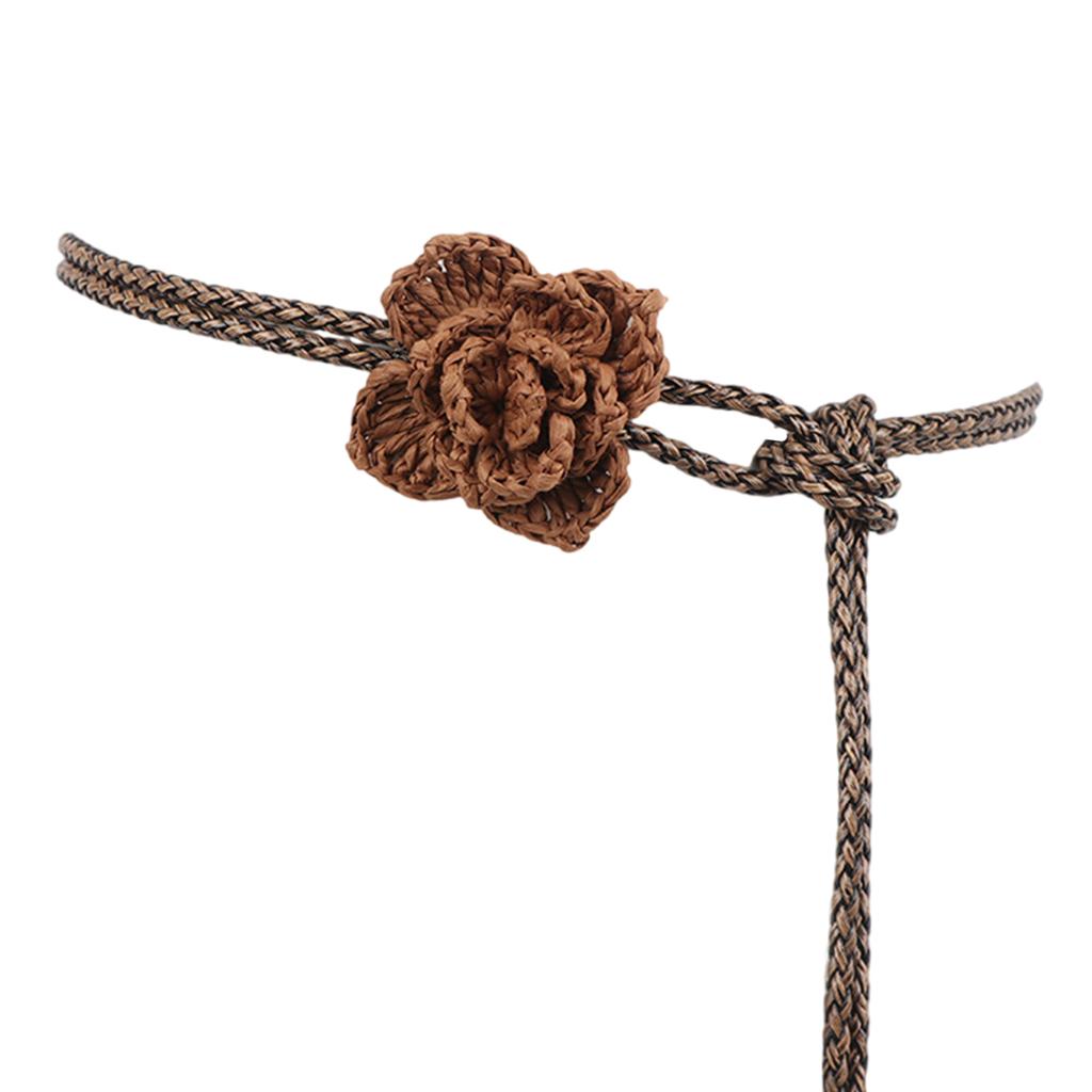 PU Leather Waist Rope with Vintage Flower Styles Selfknotted Waist Cord Belt for Unique Fashion Women Daily Wear