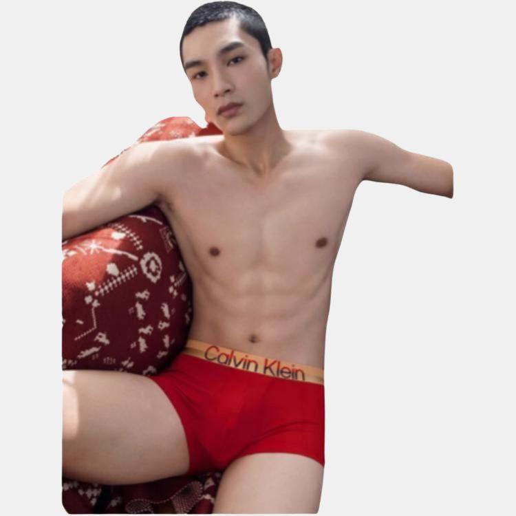 Calvin Klein Color Block Jacquard Low Rise Breathable Boxer Briefs Men Underwear Red NB3026-XMK