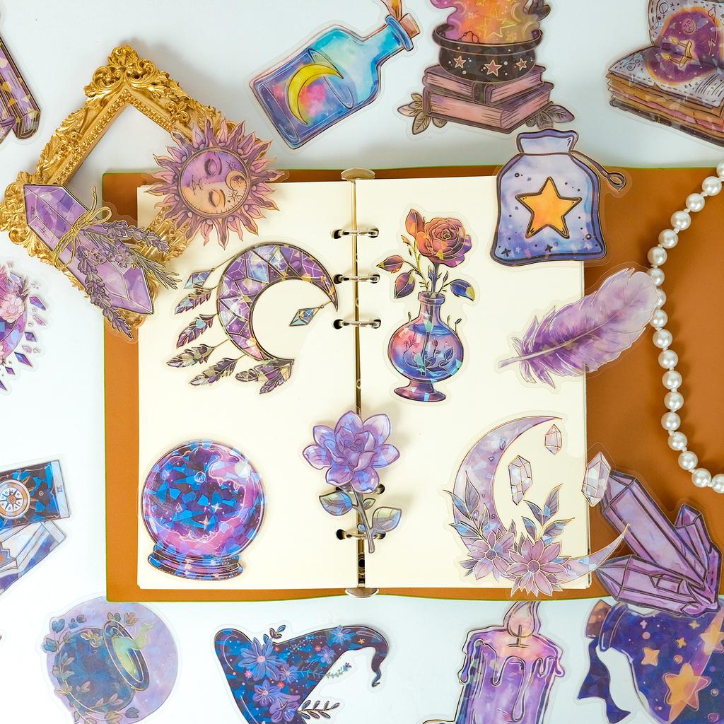 30 Magic Potion Moonlight Series Laser PET Stickers Decorative Glass Cup Mobile Phone Case Gold Stamping Stickers