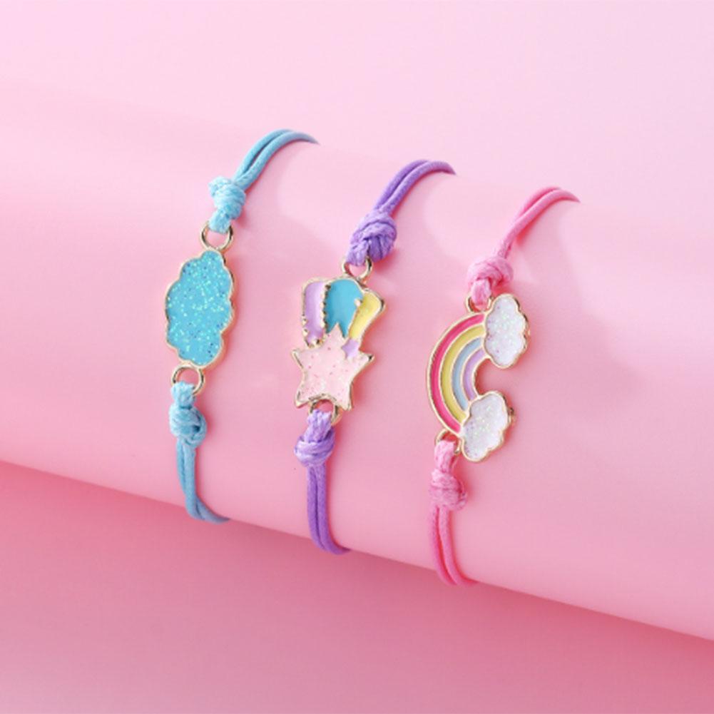 3pcs Kids Bracelets Cute Cartoon Heart-shape Rainbow Bracelet For Girls Gifts