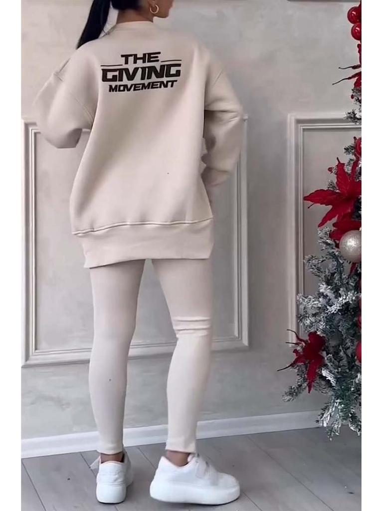 2025 Spring/Fall Women's Irregular Long Sleeve Sweatshirt & Leggings Set