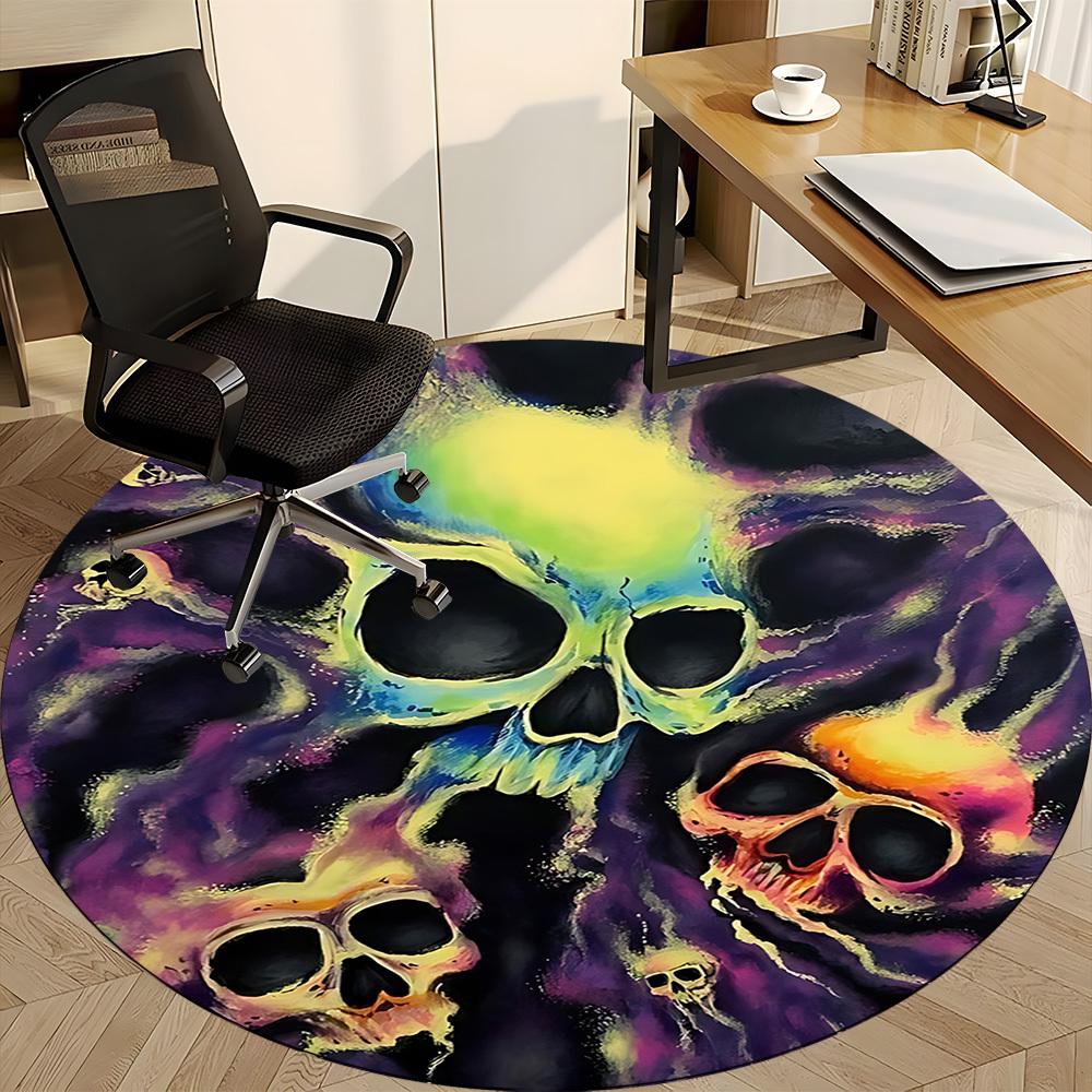 1PC Skulls Flames Office Round Area Rug, Mat Suitable For Office, Under Office Chairs Bedroom Living Room Home Decor, Room Deco