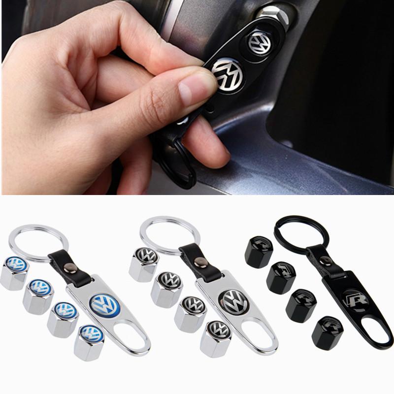 For VW 1 Set Car Wheel Tire Valve Caps Cover Keychain For VW GTI Polo Golf 6 7 Passat Touran Bora Beetle Jetta Tiguan YPSH-C854