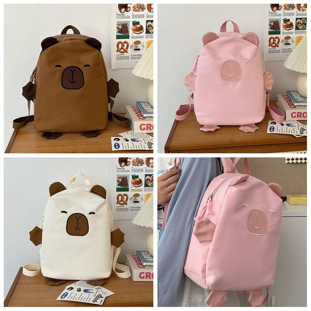 Kawaii Capybara Nylon Backpack Korean Style Cartoon Students Book Bag Capybara School Bag  Outdoor