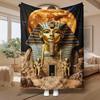 Egyptian Pharaoh Theme, Home Decor Gift, Soft Blanket, Golden Mask And Moon Design, Multi-Purpose Cozy Throw, Warm Comfort