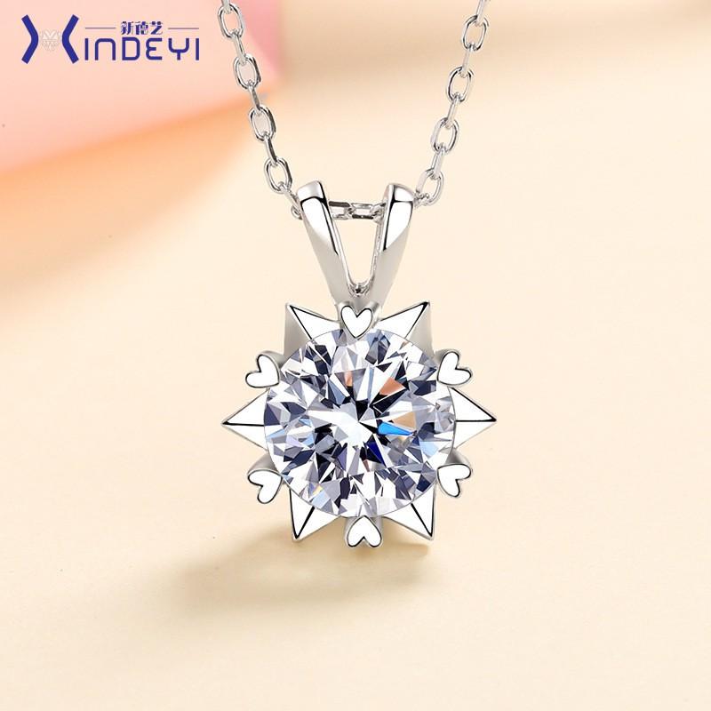 Sterling Heart Pendant Necklace With Six-Prong Moissanite Simulant Geometric Star Design Women 925 Sterling Silver
