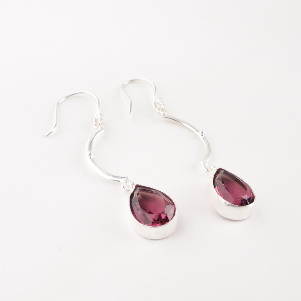 Rhodolite Gemstone 925 Solid Silver Jewelry Handmade Dangle/Drop Earrings 2.60" EE-43-39