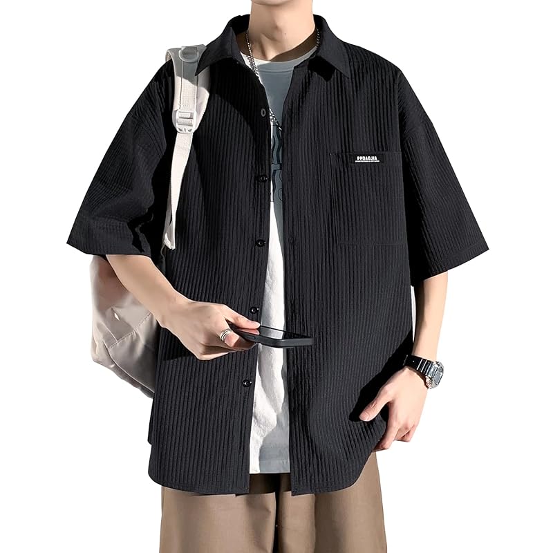 

[FUZHIHUA] shirt men s short sleeve long sleeve Relaxing Sweat absorbent and quick drying Plain color soft comfortable light simple casual large size