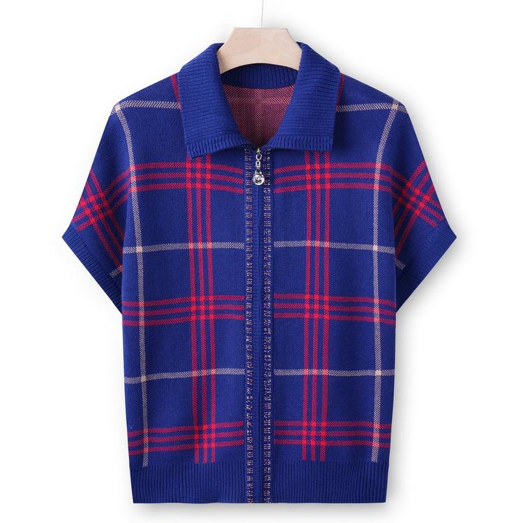 Fashionable Grandma Wear Autumn New Knitted Sweater Vest 60 Years Old 70 Mother Wear Zipper Sweater Jacket Plaid Top