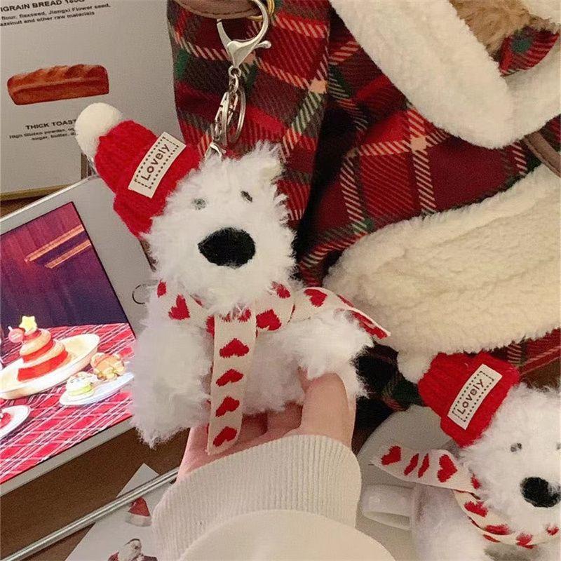 

Plush Puppy Keychain with Red Scarf - Cartoon Bag Pendant Gift Standard