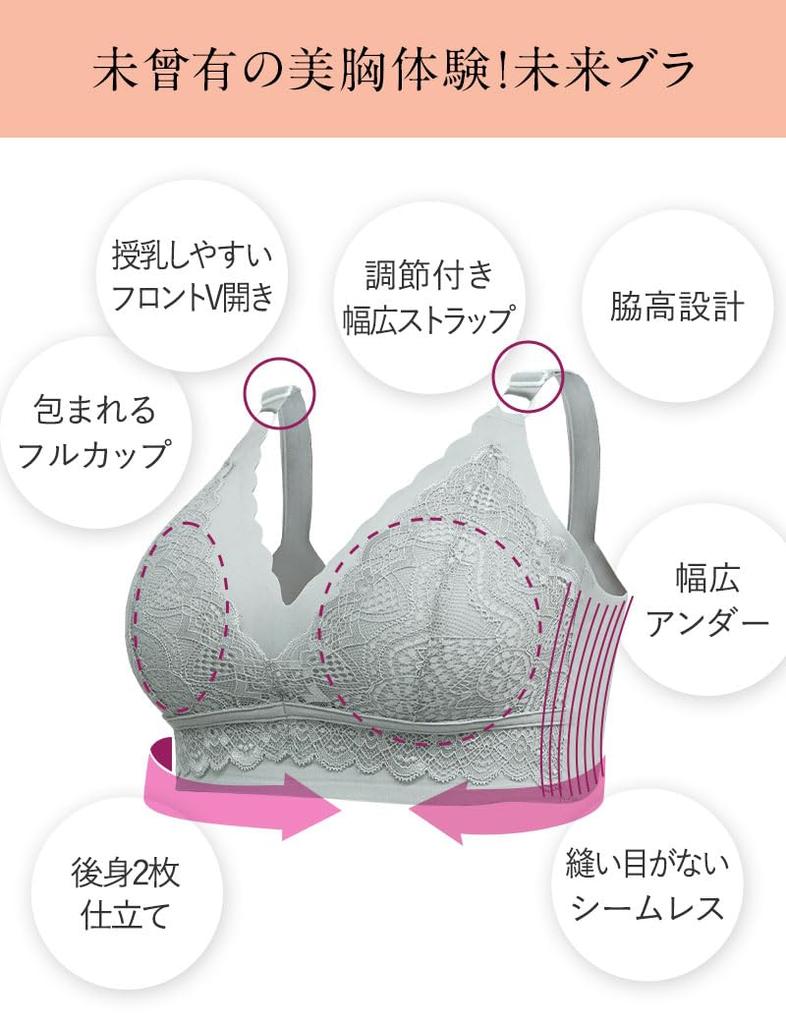 Nursing Seamless Night Feels Like Bare Future Bra [Sweet Mommy] Bra, Non-wired Bra, Bra, Bra, High-arm Bra, Skin, [Black/LL]