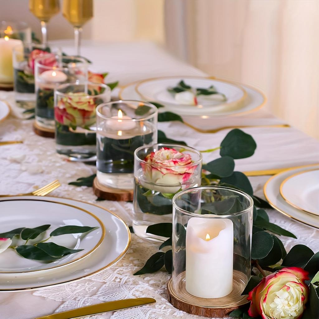 6/4 Pcs Plastic Cylinder Vase Acrylic Cylinder Vase Small Clear Flower Container Hurricane Candle Holder Round Wide Container