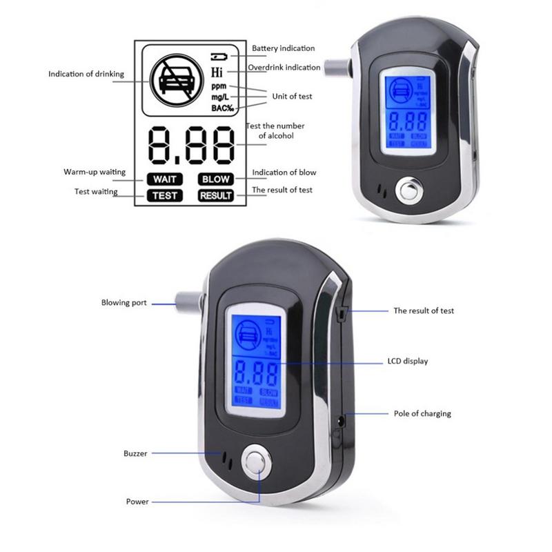 Alco-hol Breathalyzer Professional High Accuracy Alco-hol Tester With Digital LCD Display & 5 Mouthpieces Car Accessories