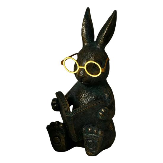 Reading Animal Figurine Retro Owl Rabbit Raccoon Reading Book Statue with Glow in The Dark Glasses for Bookshelf Desktop Home Decor