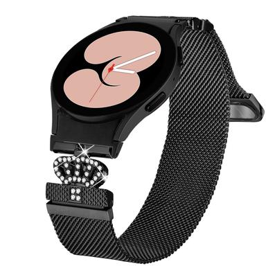 For Samsung Galaxy Watch6/Watch6 Classic Milanese Band with Quick Release Connector Crown Clasp Electroplating Stainless Steel Strap