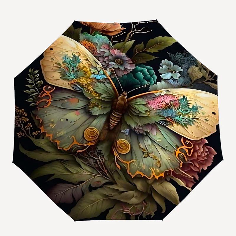

1pc Butterfly FlowersOpen/Close Umbrella-Windproof, Compact Travel Umbrella, Sturdy 8-Rib Shaft, Outdoor Accessory, 1030