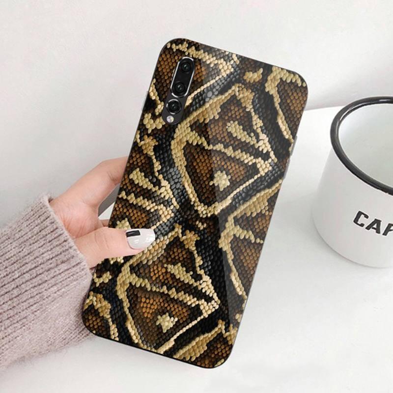 Pouzdro na telefon Snake Skin pro Huawei P50 P40 P30 P20 Pro Mate 40 30 20 Pro Nova 9 8 7 PC Skleněný kryt telefonu