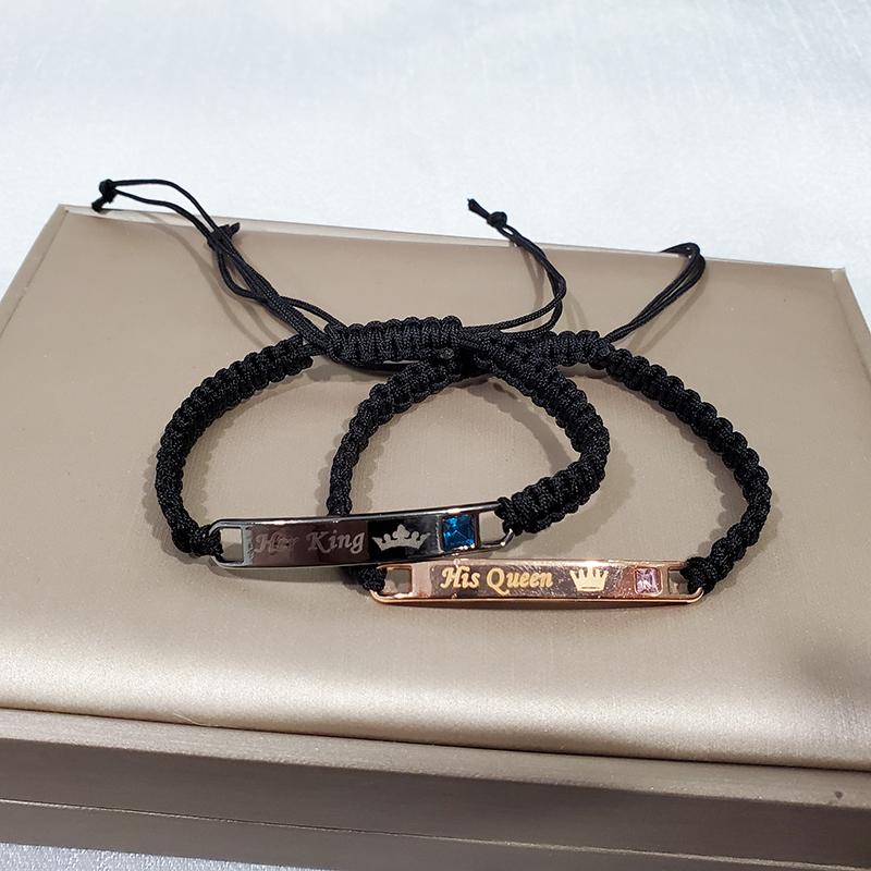 Couple Bracelet Woven Crown for Men and Women His Queen Her King Letter Jewelry
